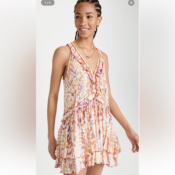 Poupette St Barth Mae Orange Floral Mini Dress Large - Picture 4 of 6